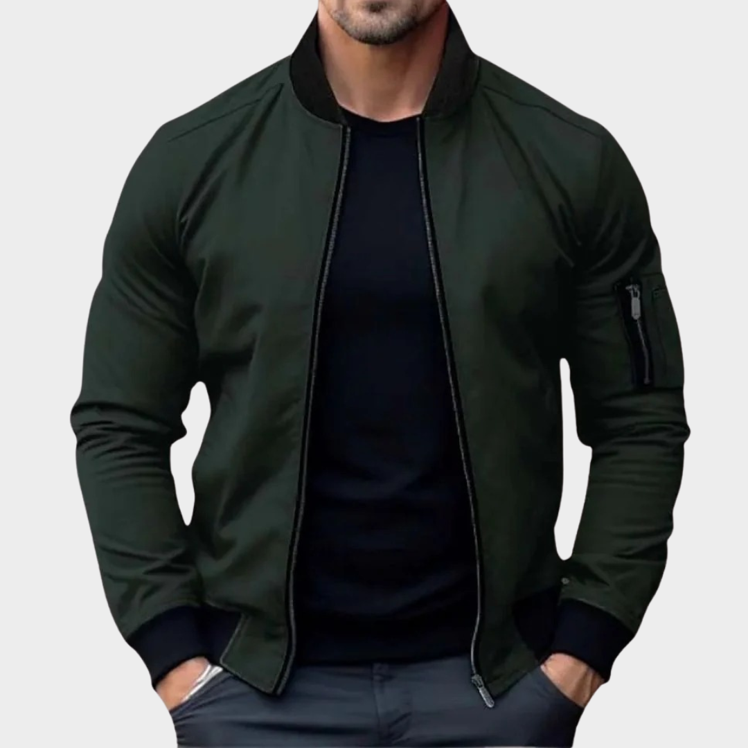 Men’s Stand Collar Bomber Jacket – Solid Colour Zip-Up Windbreaker Coat – Lightweight Streetwear Fit – Multiple Colours