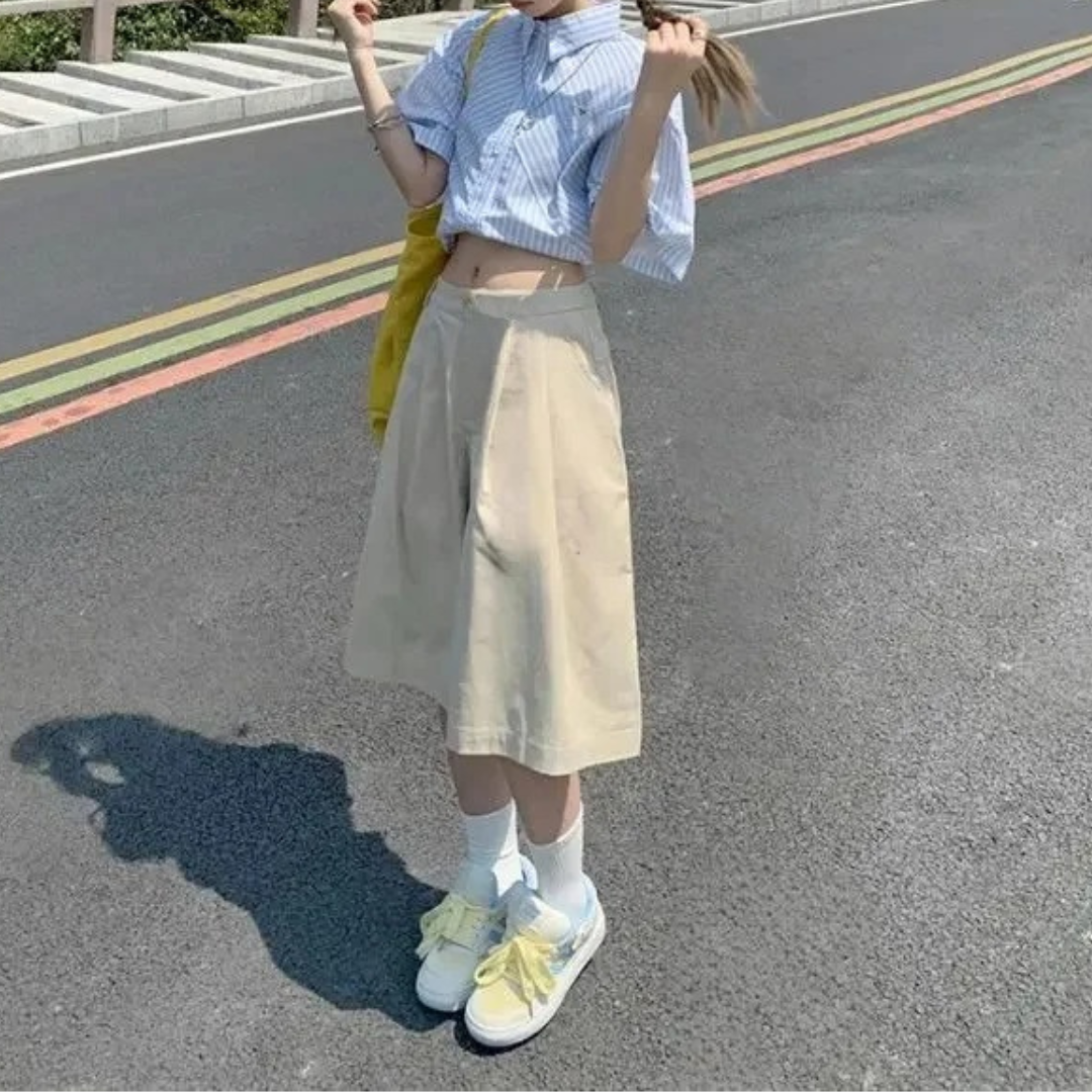 Women High Waist Wide Leg Trousers – Loose Fit Pleated Casual Pants – Lightweight Design – Apricot
