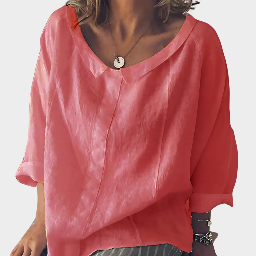 Women's Long Sleeve Cotton Shirt – Turn-Down Collar Casual Loose Fit – Multiple Colours
