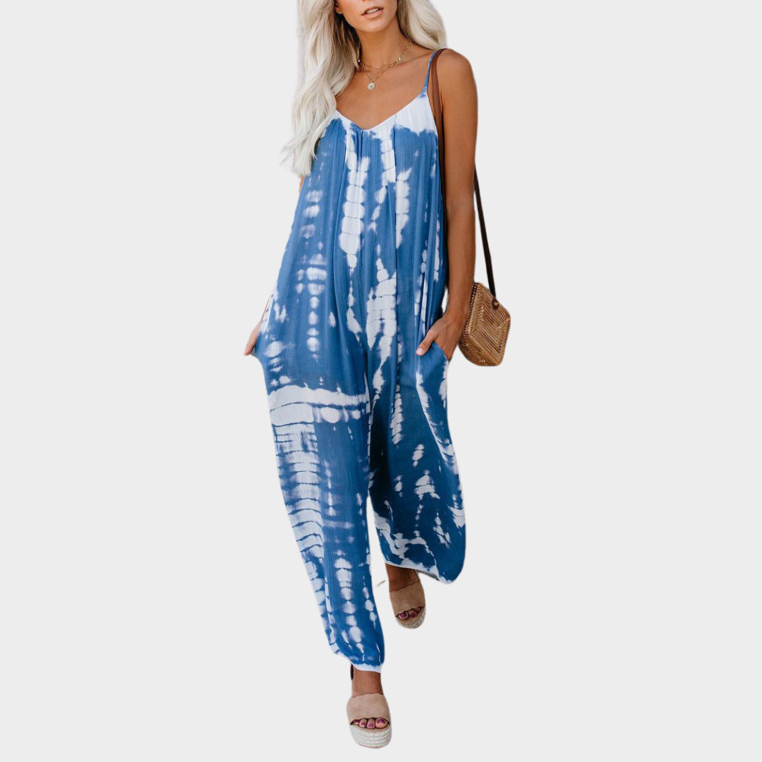 Women's Tie Dye Jumpsuit – Wide Leg V-Neck Backless Sling Romper – Loose Fit – Multiple Colours