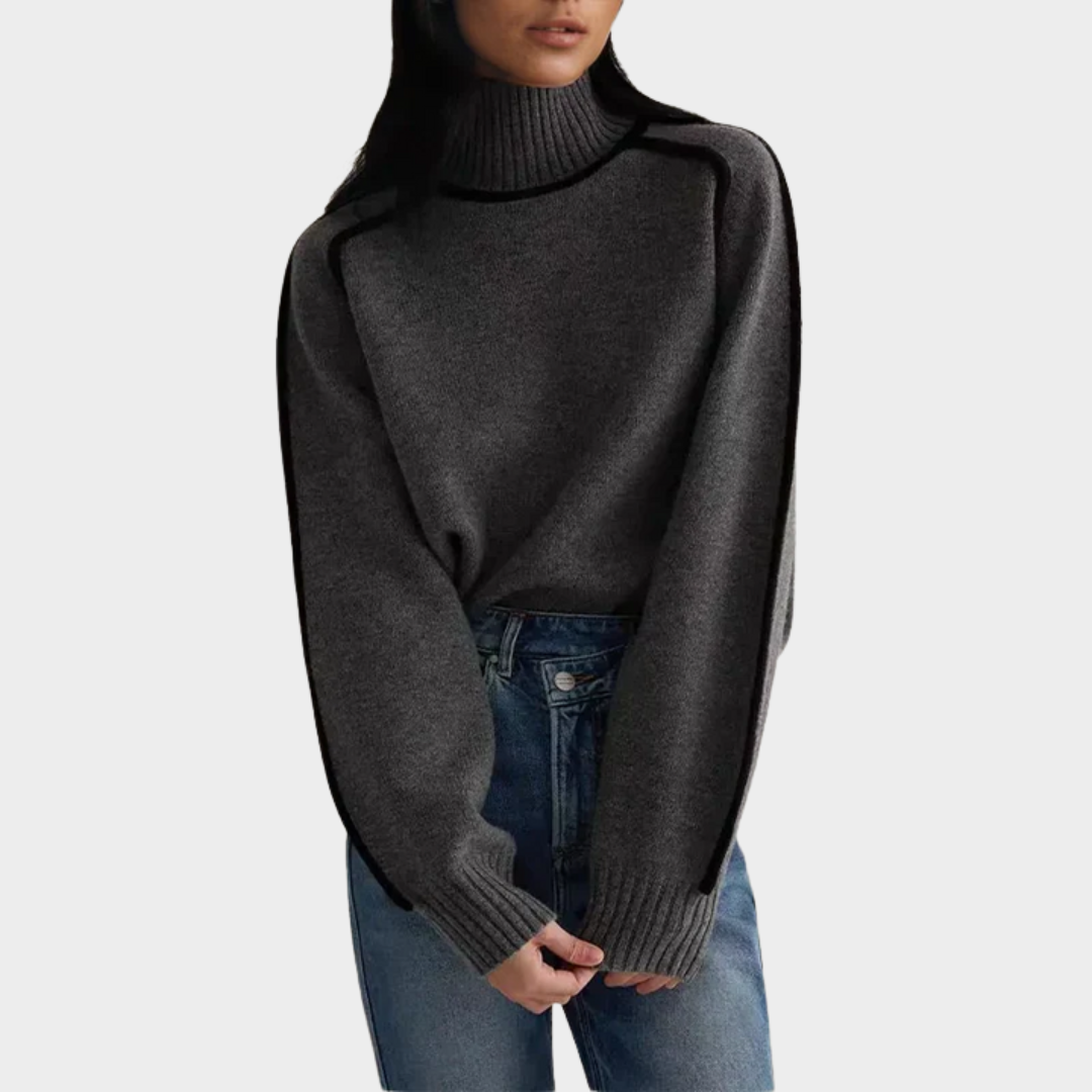 Women's Turtleneck Knitted Sweater – Loose Fit – Striped Design – Multiple Colours