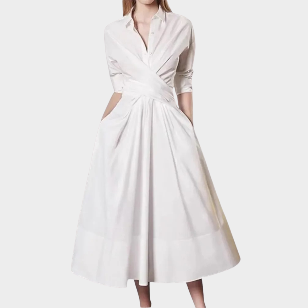 Women Lace-Up Shirt Dress – Lapel Collar High-Waisted Slim Fit Style – Multiple Colours
