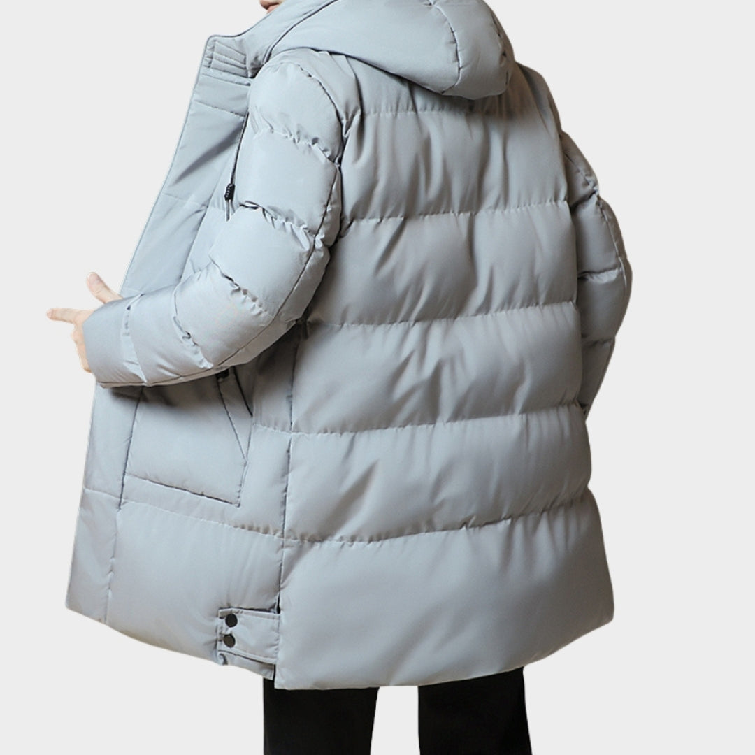 New Winter Men's Long Coat - Down Cotton, Thickened Warm Korean Style, Youth Fashion, Grey, Black, Army Green