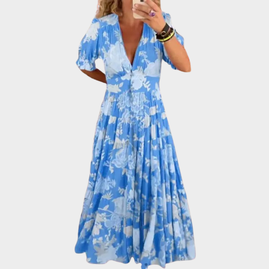 Women’s Boho Maxi Dress – Short Sleeve Casual A-Line Flounce Beach Dress – Lightweight Fabric – Multiple Colours