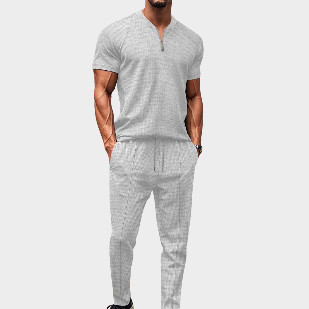 Men's Fitness Set – Slim Fit Breathable Zipped Top and Joggers in Stretch Fabric – Multiple Colours