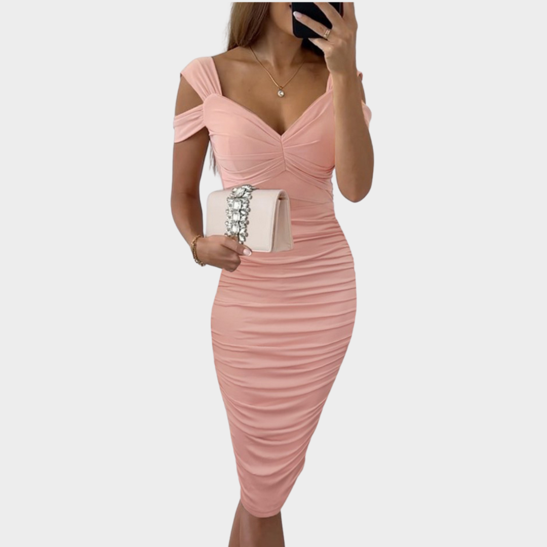 Women's Elegant Off-Shoulder Party Dress – Flattering Fit – Pink