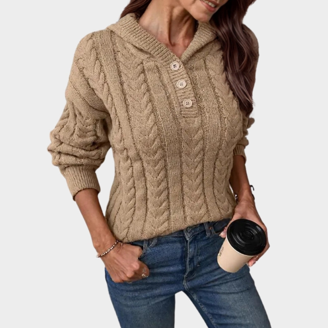 Women’s Hooded Turtleneck Sweater – Thick Cashmere Pullover, Khaki, Pink