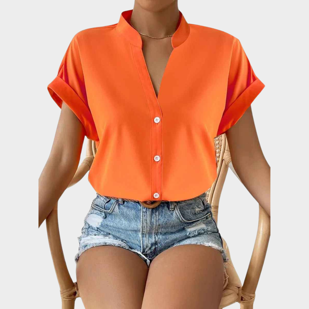 Women Bodycon Blouse – PU Leather Shirt with Fold Detail and Button Collar – Multiple Colours