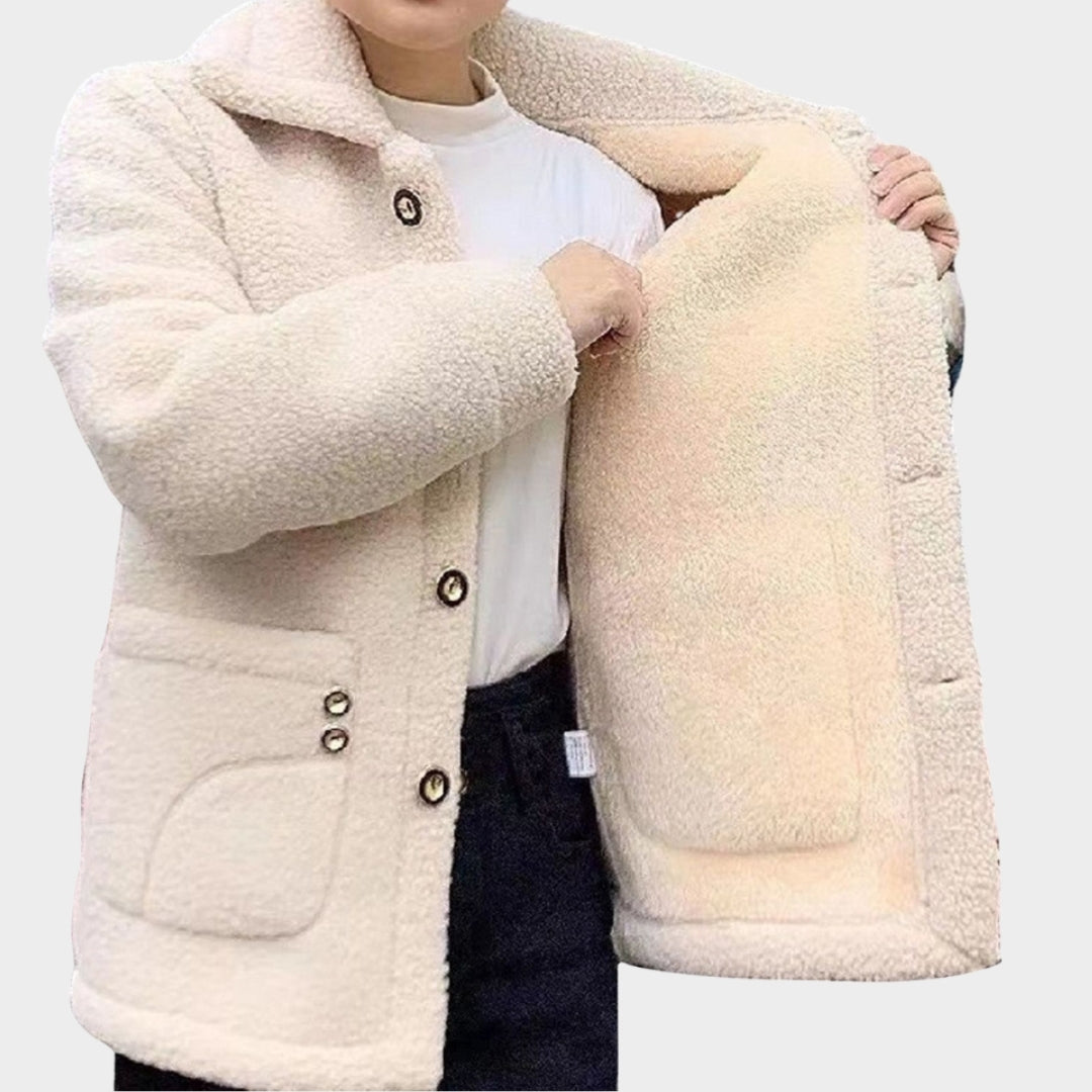 Women’s Lamb Fleece Coat - Warm Cotton Lapel Collar Jacket, Outdoor Wear for Cold Weather, Red, White, and More