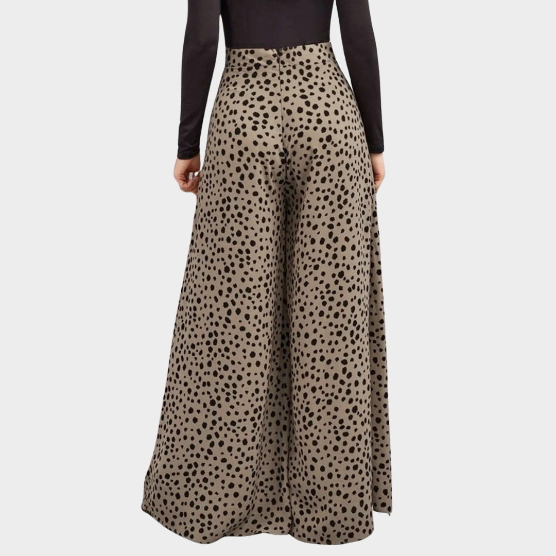 Women's High Waist A-Line Palazzo Trousers – Leopard Print – Draped Fit – Multiple Colours