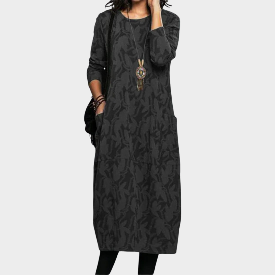 Women's Casual Dress – Elegant Long Sleeve – Round Neck – Printed Design – Multiple Colours