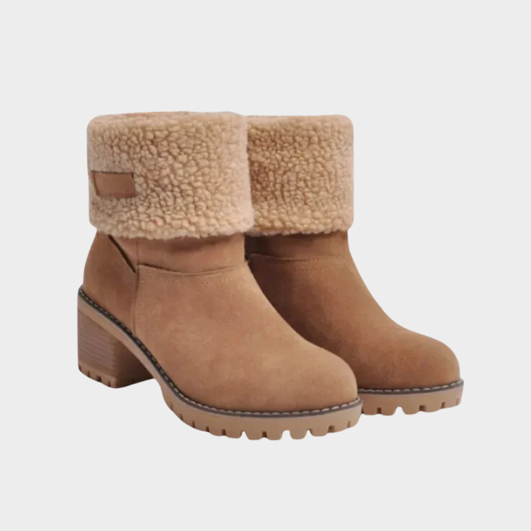 Women’s Shearling Lined Ankle Boots – Fold-Over Cuff – Chunky Heel – Cozy Warm Interior – Multiple Colours