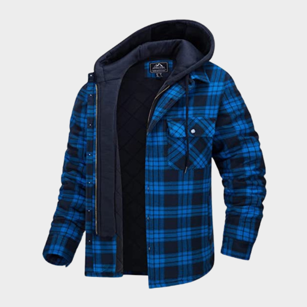 Men - Hooded Plaid Jacket - Quilted Lined - Windproof - Fleece Cotton - Multiple Colours