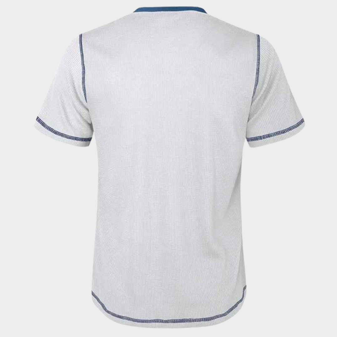 Men's T-Shirt – Short Sleeve Vintage Fit Waffle Texture Crew Neck Henley Top – Multiple Colours