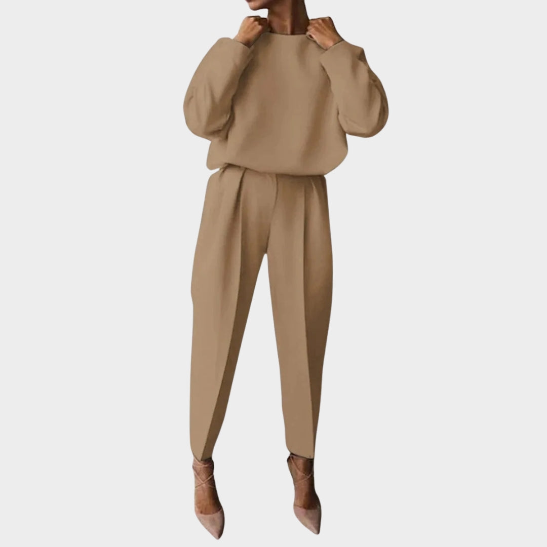 Women's Two-Piece Set - Loose Long-Sleeve Top & High-Waisted Trousers - Chic & Comfortable - Multiple Colours