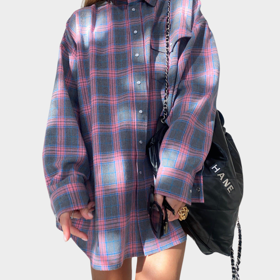Women’s Retro Plaid Loose-Fitting Shirt – Long-Sleeved Lapel Shirt – Soft Fabric – Multiple Colours