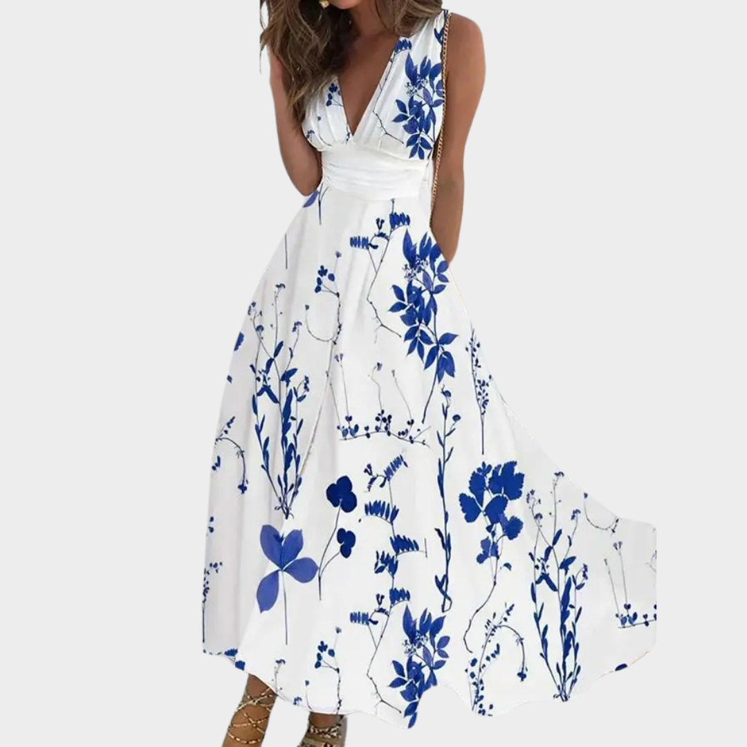 Women’s Bohemian V-Neck Sleeveless Dress – High Waist Printed Tank Dress – Lightweight Fabric – Multiple Colours
