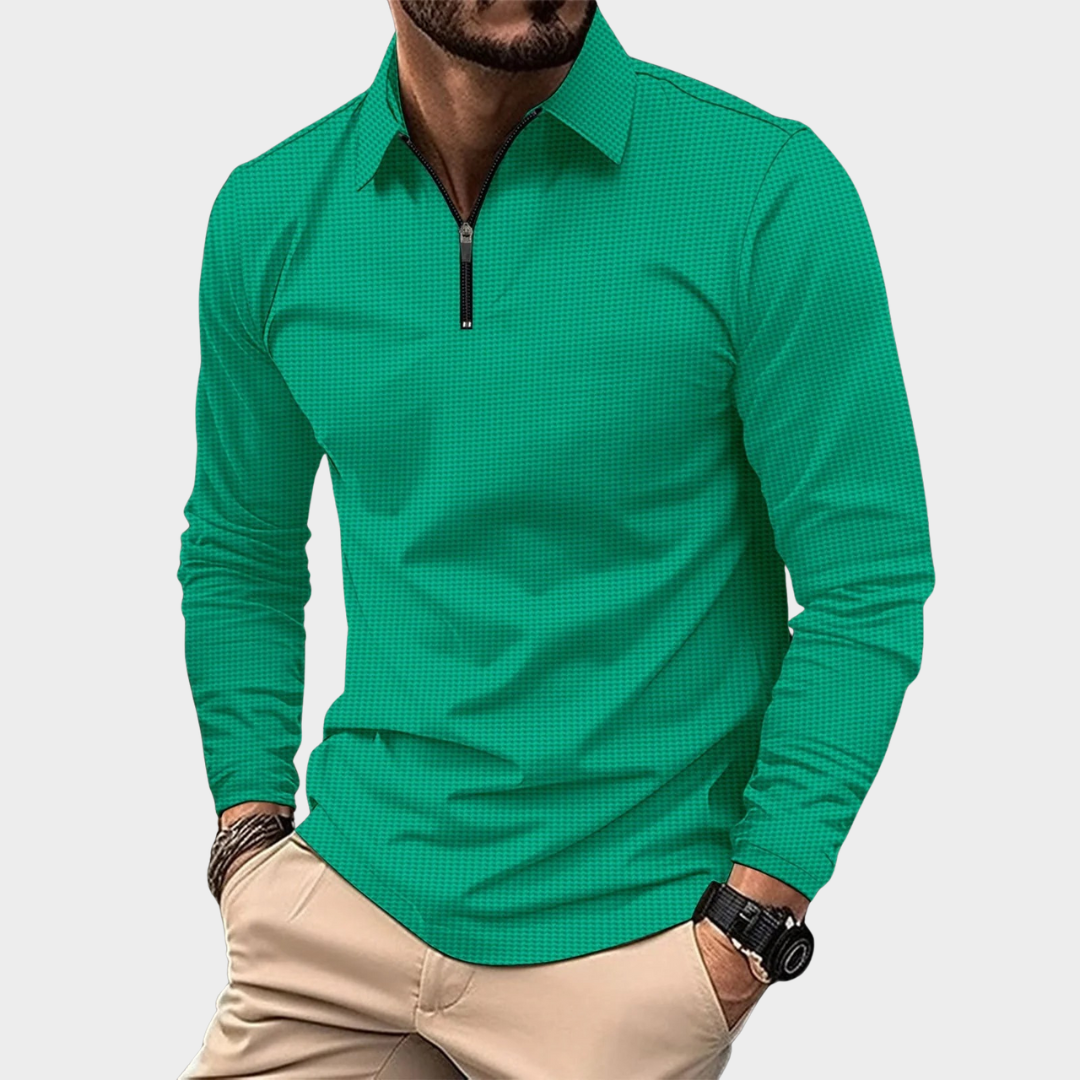 Men’s Stretch Slim Fit Long Sleeve Shirt – Breathable Zip Collar Casual Top – Multiple Colours