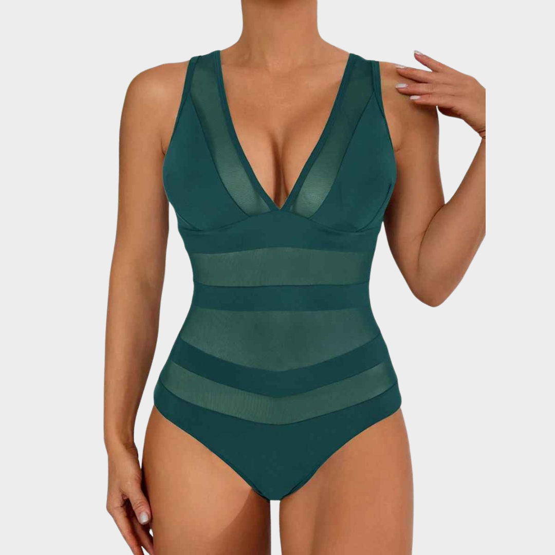 Women One-Piece Swimsuit – Slim Fit Mesh Backless Design – Soft Stretch Fabric – Multiple Colours