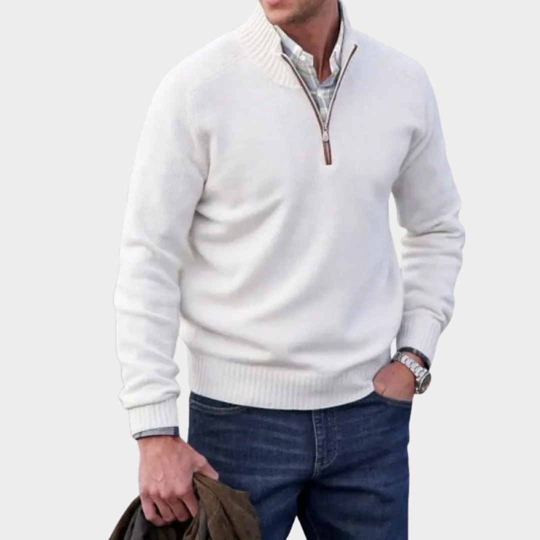 Men Cashmere Half Zip Turtleneck Sweater – Slim Fit Warm Fleece Pullover – Soft Knit Comfort – Multiple Colours