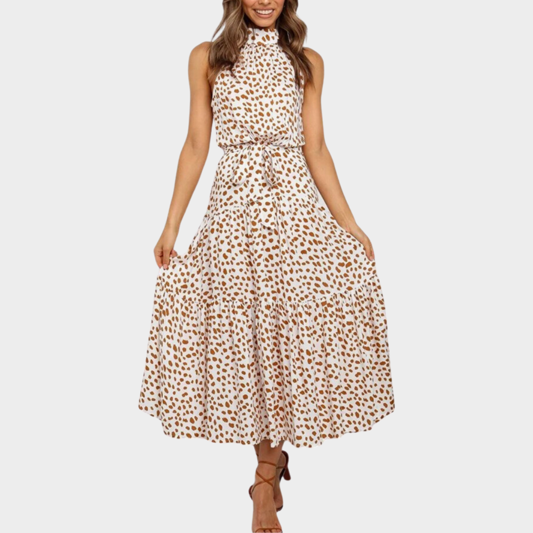 Women's Boho Floral Maxi Dress – Sleeveless Halter Neck – Lace-Up Design – Multiple Colours
