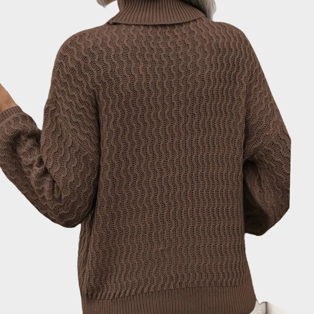 Women's Ribbed Knitted Sweater – Loose Fit – Long Sleeve Off-Shoulder Turtleneck – Casual Pullover – Multiple Colours