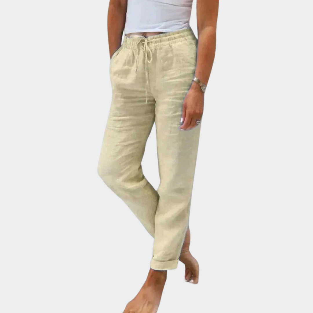 Women’s High Waist Loose Fit Casual Trousers – Cotton Linen Breathable Fabric – Elastic Waist Streetwear Style – Multiple Colours