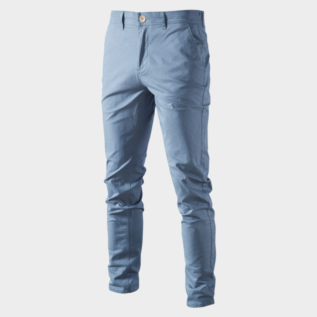 Men's Slim Fit Cotton Trousers - Stretch Fabric - Lightweight & Breathable - Business Casual - Multiple Colours