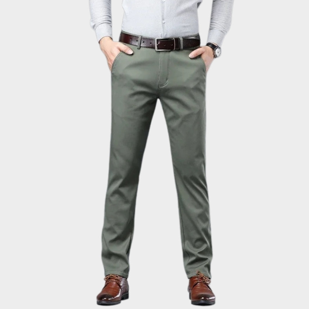 Men’s Winter Fleece-Lined Cotton Pants - Thicker Warm Business Casual Straight Elastic Trousers, Light Khaki, Dark Khaki, and More