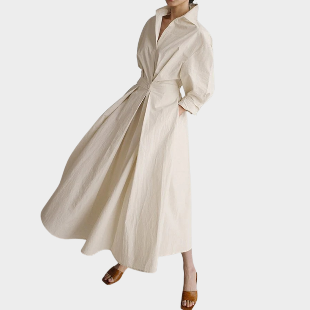 Women’s Loose A-Line Polo Collar Dress – Elegant Nine Sleeve Swing Fit – Lightweight and Flowy – Multiple Colours