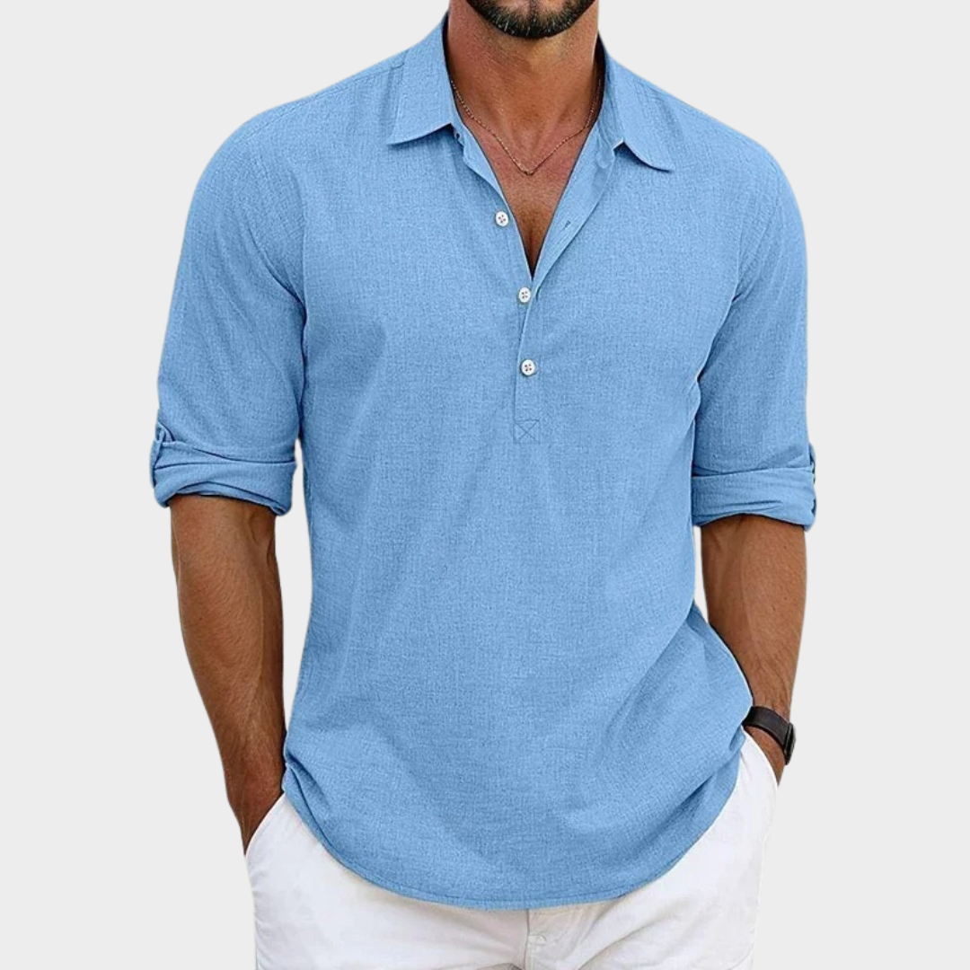 Men’s Loose Fit Long Sleeve Polo Shirt – Classic Collar Cotton Blend – Multiple Colours
