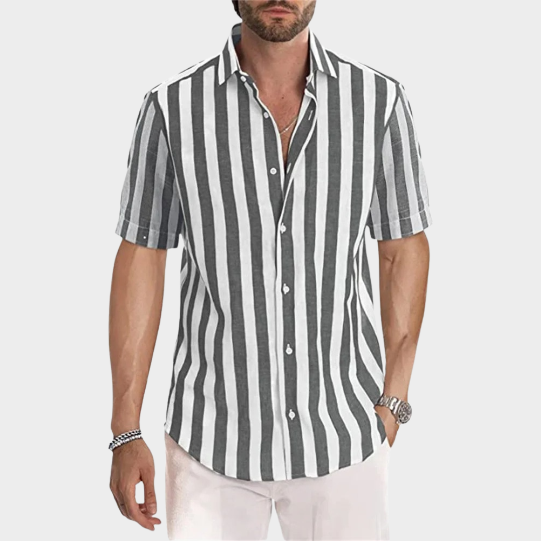 Men Striped Short Sleeve Shirt – Casual Fit – Breathable Fabric – Button-Up – Multiple Colours