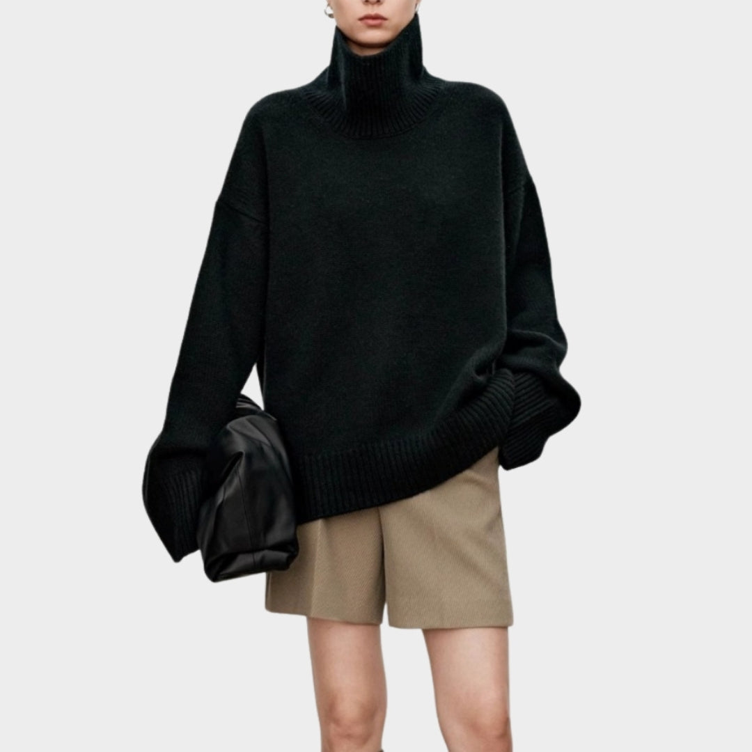 Women’s Thickened Turtleneck Cashmere Sweater – Loose Fit, Knitted Silhouette, Black/Beige/Brown