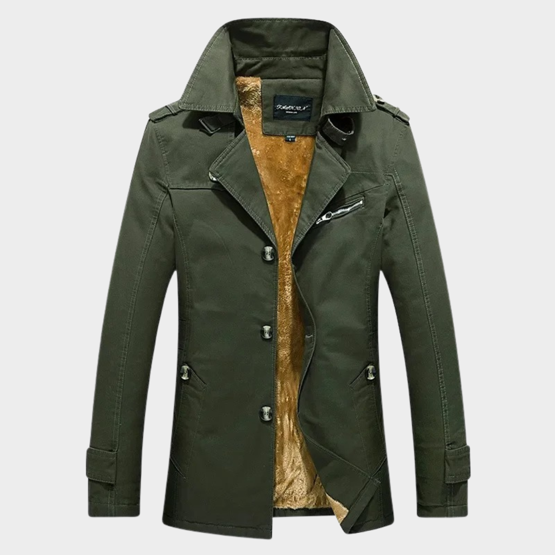 Men’s Classic Trench Coat – Long Sleeve Outerwear with Belt and Button Details – Structured Fit Water-Resistant Cotton Blend – Multiple Colours