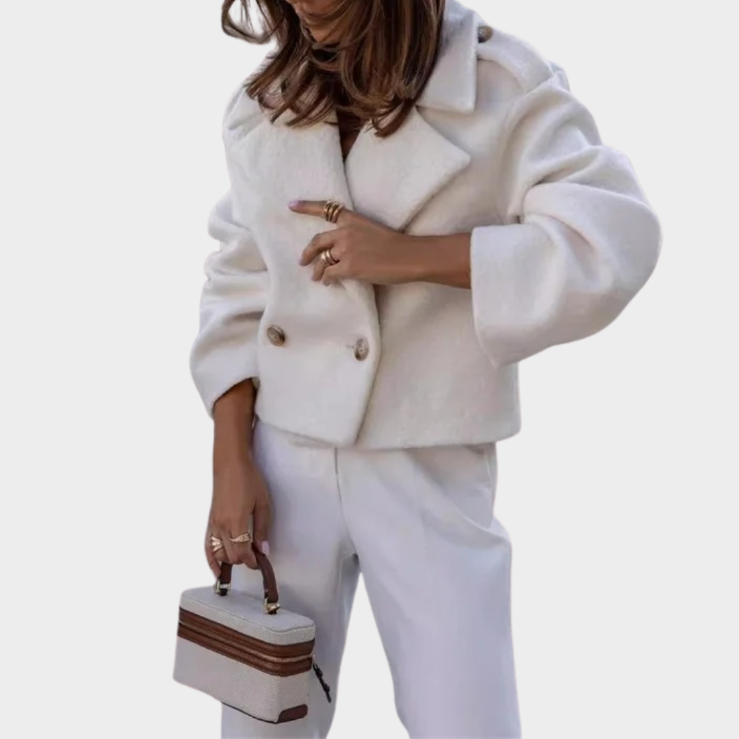 Women’s Double Breasted Turn-Down Collar Jacket – Long Sleeve Solid Colour Coat – Elegant Commute Outerwear – Multiple Colours