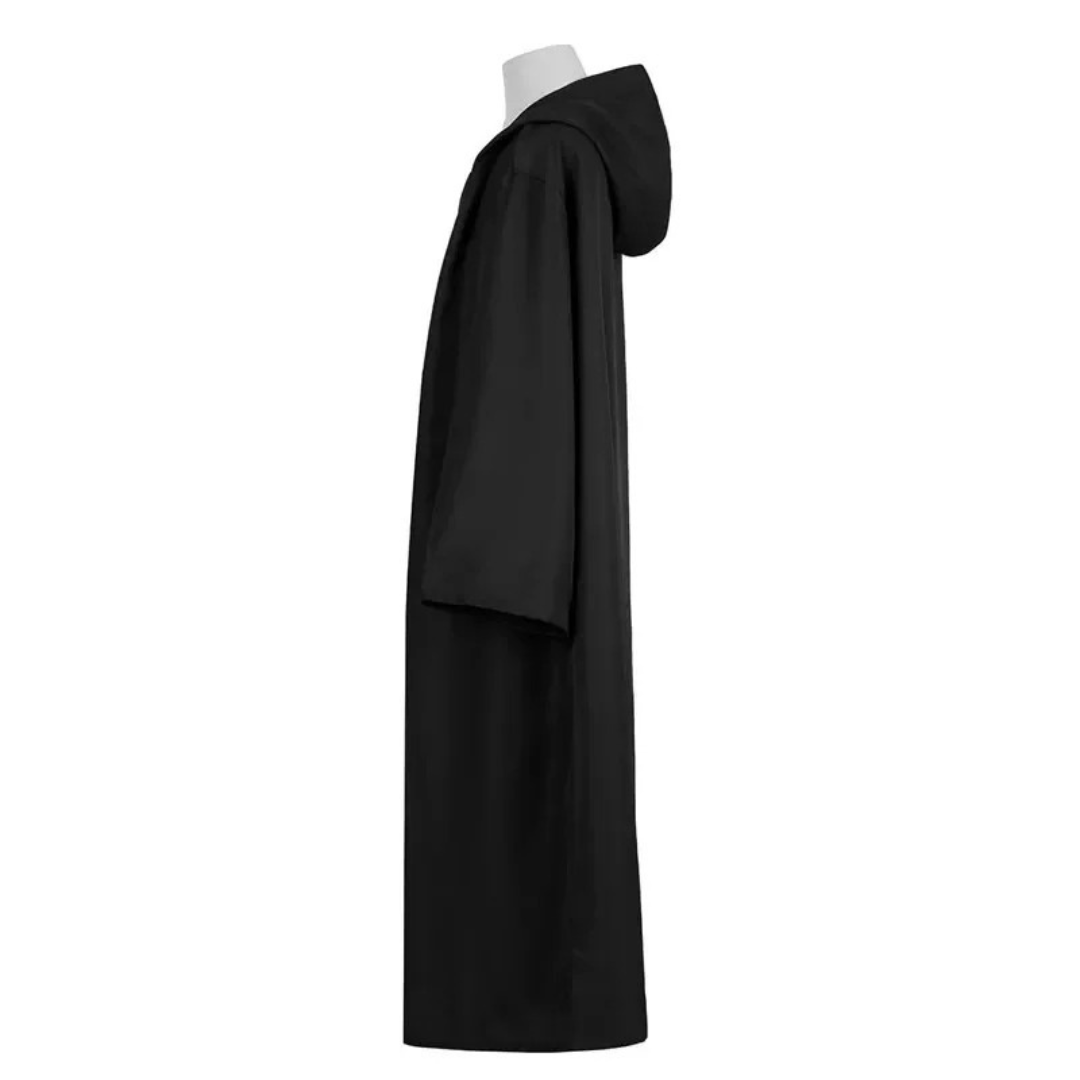 Witch Hooded Robe Halloween Costume – Unisex Long Cloak with Ghost Cosplay Outfit for Adults & Kids – Black