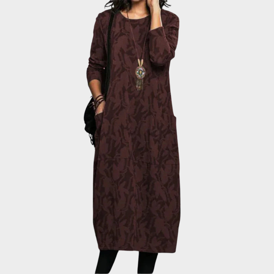 Women's Casual Dress – Elegant Long Sleeve – Round Neck – Printed Design – Multiple Colours