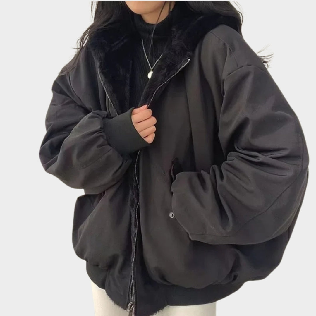 Women’s Oversized Hooded Double-Sided Jacket - Winter Warm Thickened Cashmere Coat - Fluffy Outerwear - Blue, Beige, Black