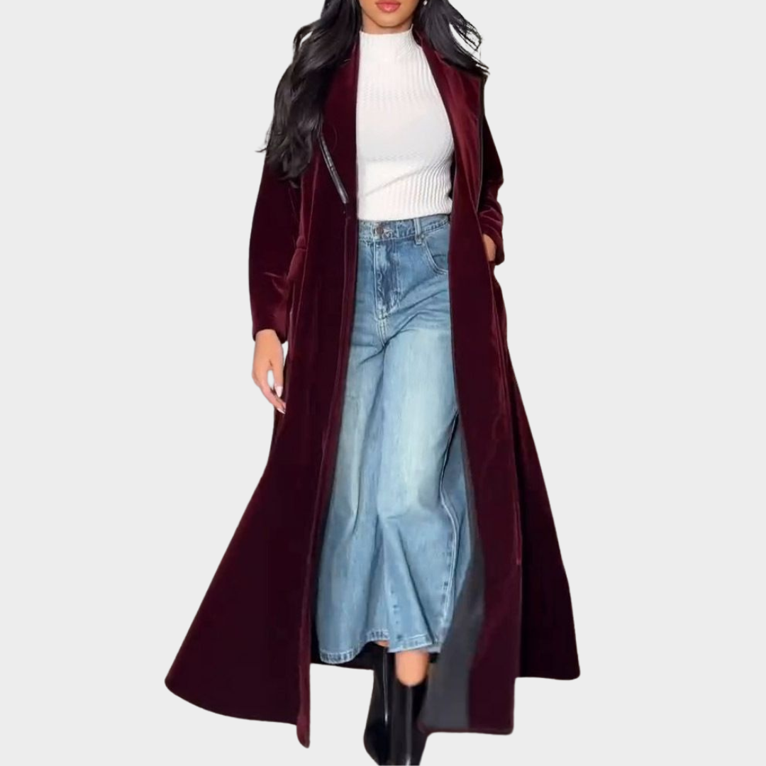 Women’s Long Trench Coat – Lapel Collar – Single Button – Elegant Modest Fit – Multiple Colours