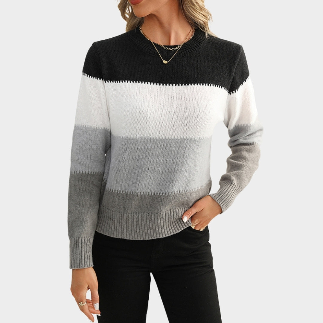 Women’s Knitted Sweater - Soft Contrast Color Pullover, Casual Fall Winter Fashion
