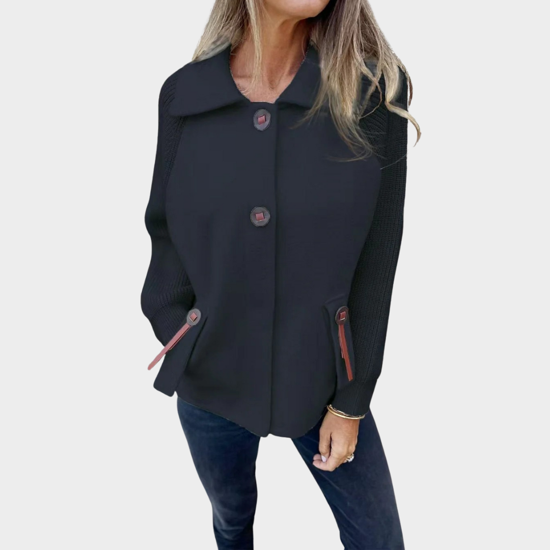 Women’s Wool Blend Relaxed Fit Jacket – Button Front Wide Collar with Ribbed Sleeves – Casual and Workwear – Multiple Colours