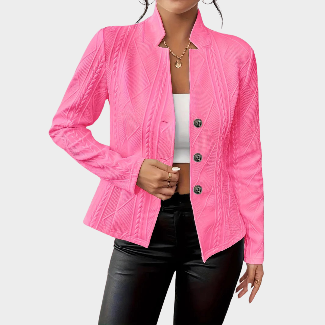 Women’s Slim Fit Blazer – Long Sleeve Crew Collar Raised Floral Design – Button-Up Office Jacket – Multiple Colours