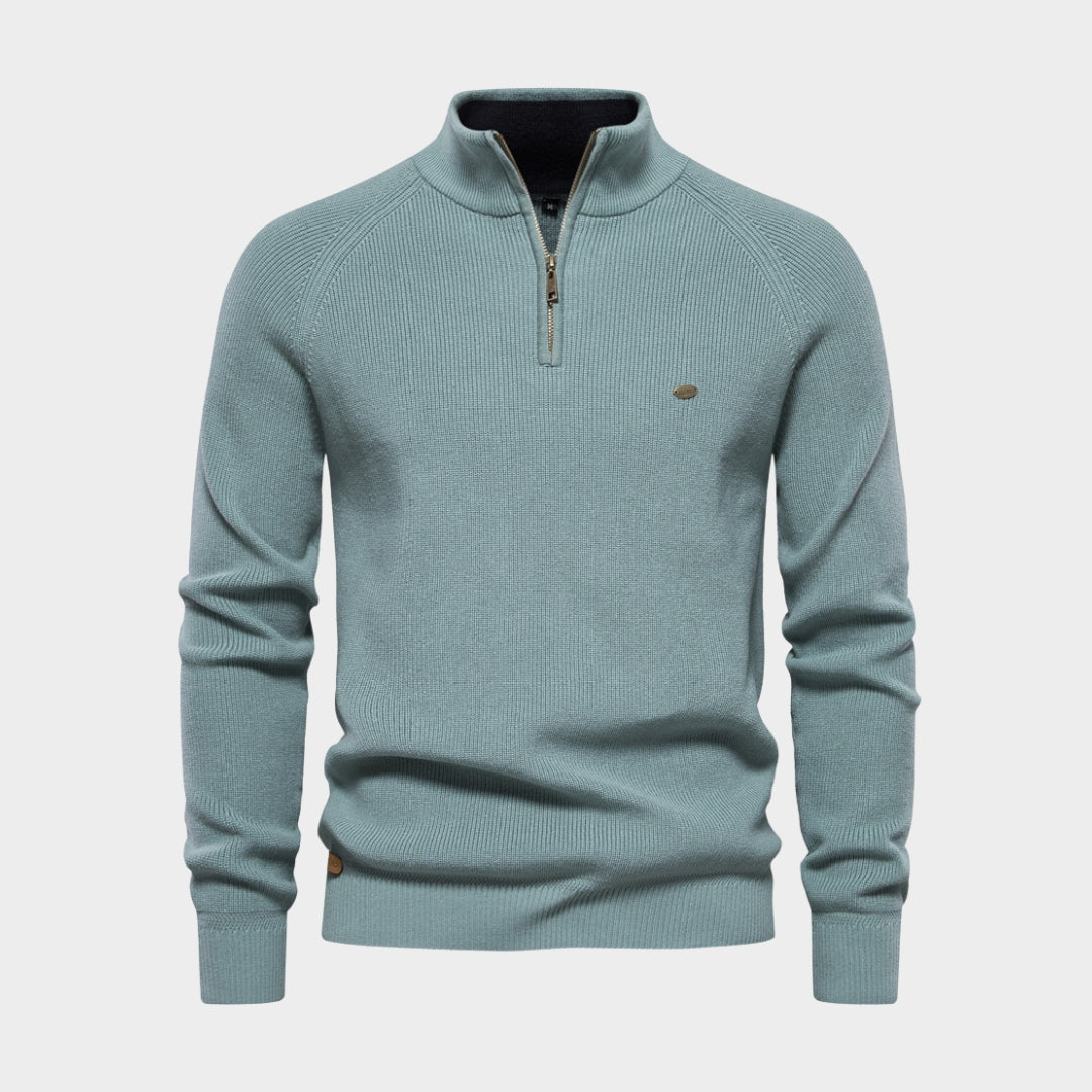 Men's Cotton Zipper Sweater– High Collar Knitted Sweater - Warm Casual Winter Fashion