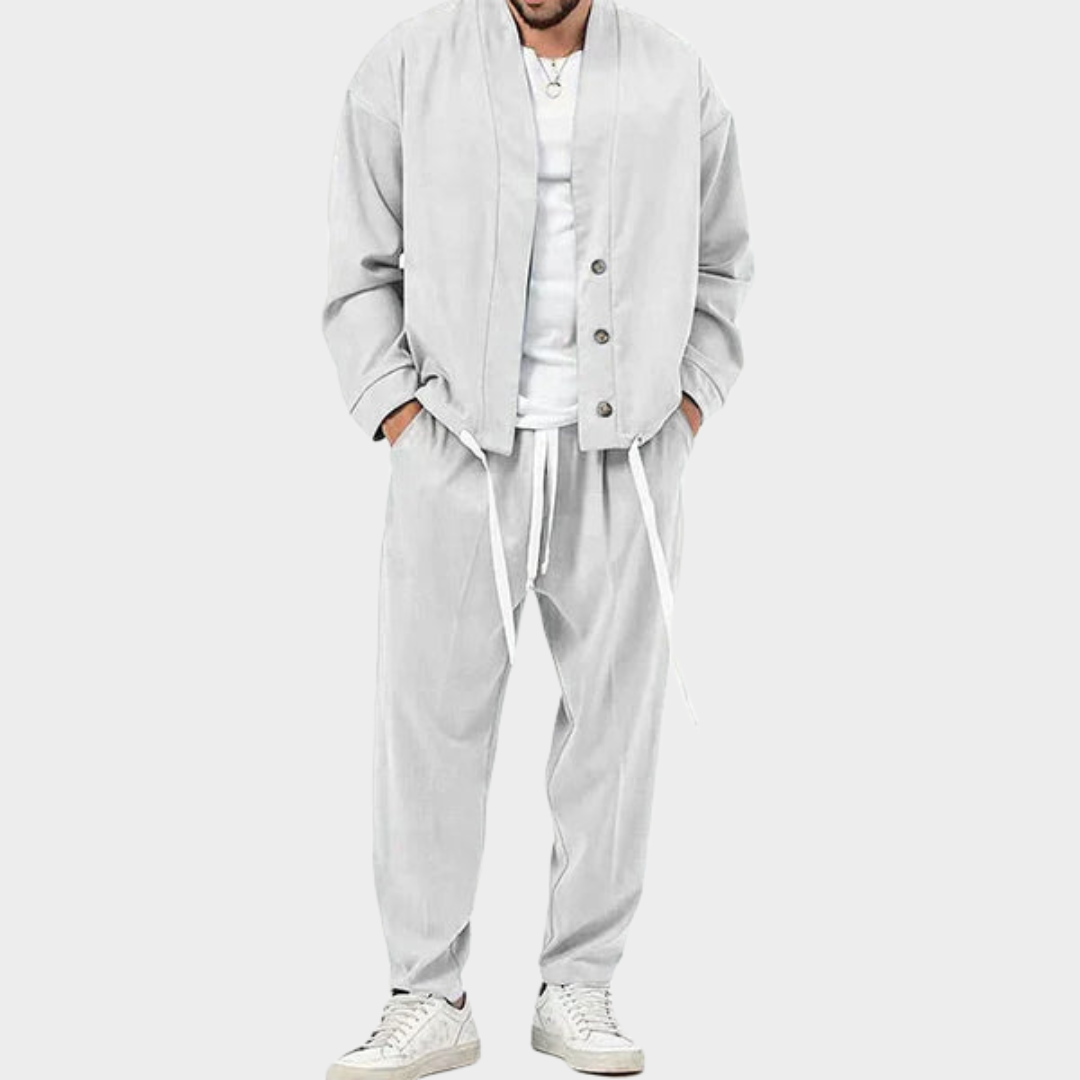 Men’s Casual Suit – Loose Long-Sleeve Shirt & Pants – Vintage Streetwear – Multiple Colours