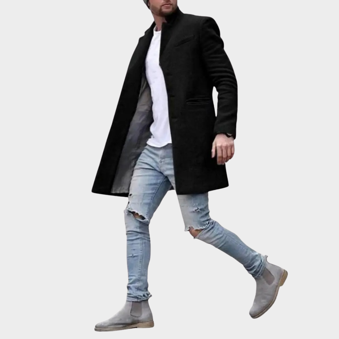 Men Wool Blend Overcoat – Mid Length Single Breasted Lapel Coat with Side Pockets – Multiple Colours