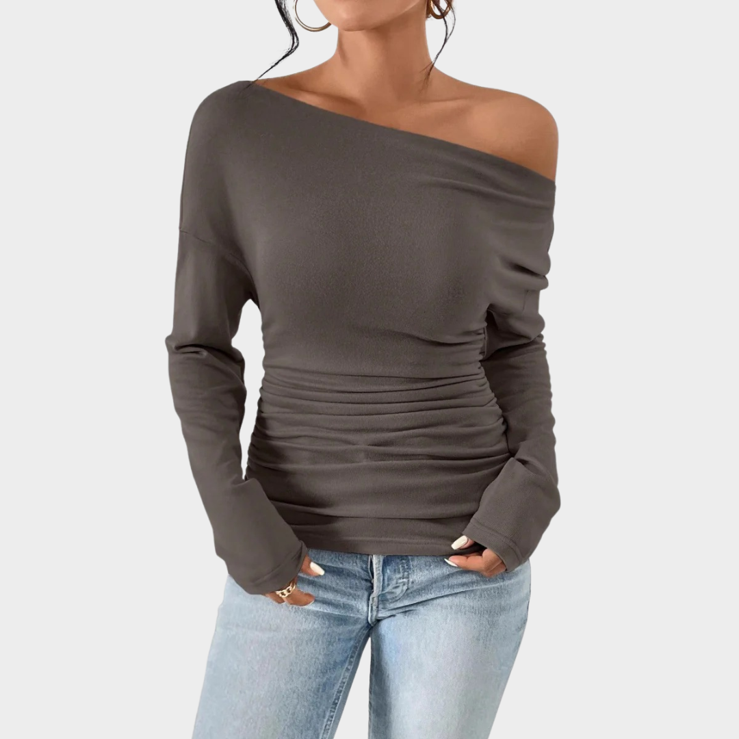Women Asymmetrical Shoulder Top – Chic Long Sleeve Slim Fit Blouse with Modern Elegant Design – Comfortable Fashion Knitwear – Multiple Colours
