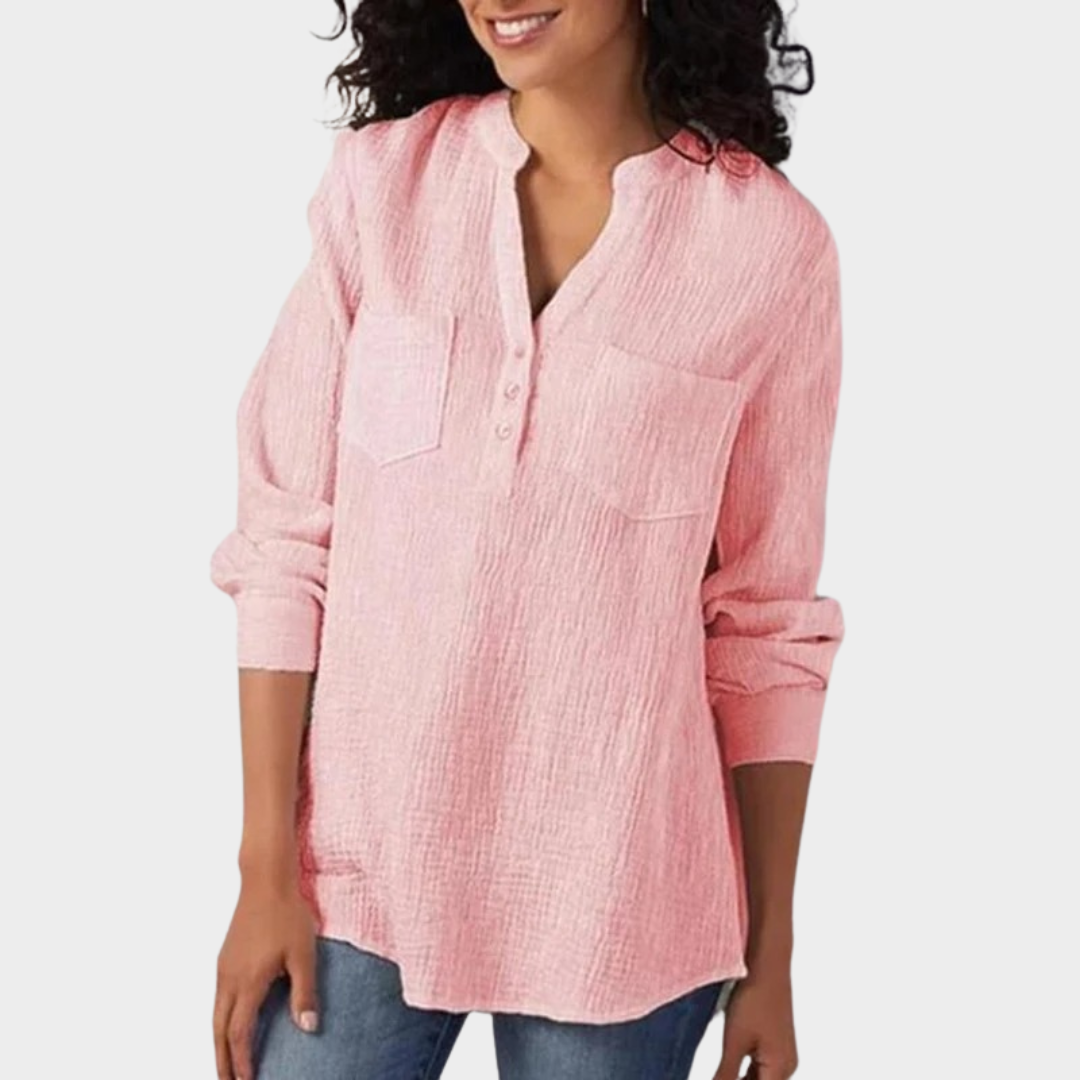 Women’s Long Sleeve Blouse – Solid Colour Button Shirt – Lapel Collar – Relaxed Fit – Lightweight Fabric – Multiple Colours