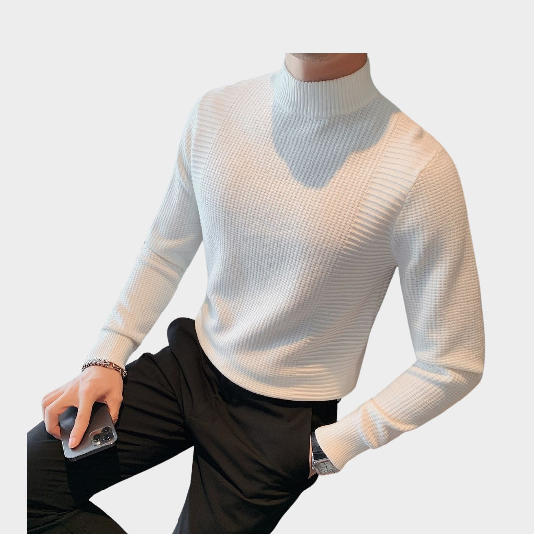 High-End Knitted Pullover Sweater for Men – Half Turtleneck Winter Wool Sweater (White, Black, Blue, Grey)