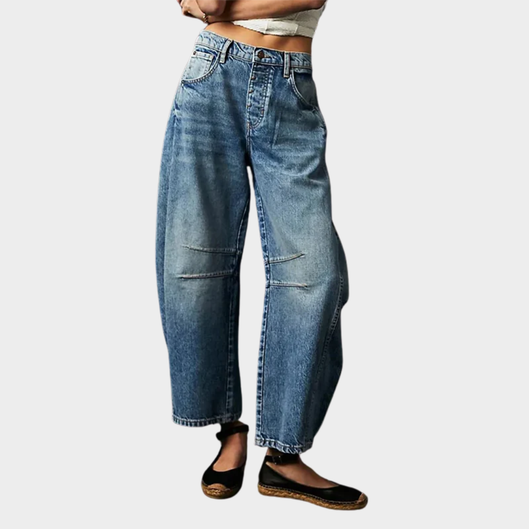 Women’s Wide Leg Jeans – Retro Girlfriend Style with High Hop Pockets – Button Zipper Closure – Comfortable Fit – Multiple Colours