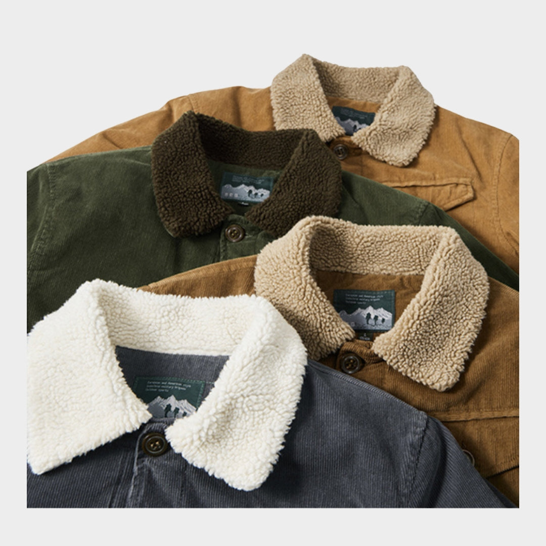 Winter Men's Cargo Corduroy Jacket - Thick Velvet Warm Vintage Solid Colour Coat